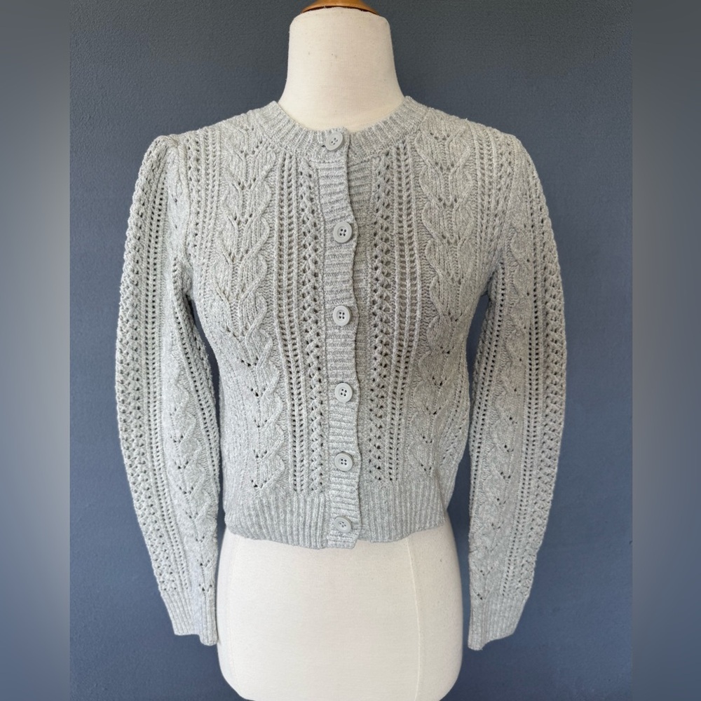 Hollister Cable Knit Button Front Cardigan Sweater Gray XS Cropped Cottagecore